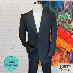 Vintage Barry Men's 46XL 38x32 Black Tuxedo 2 Piece Tux Long Arms